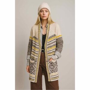 Free People Nordic Chunky Knit Cardigan Sweater XS Oversized Boho Southwestern